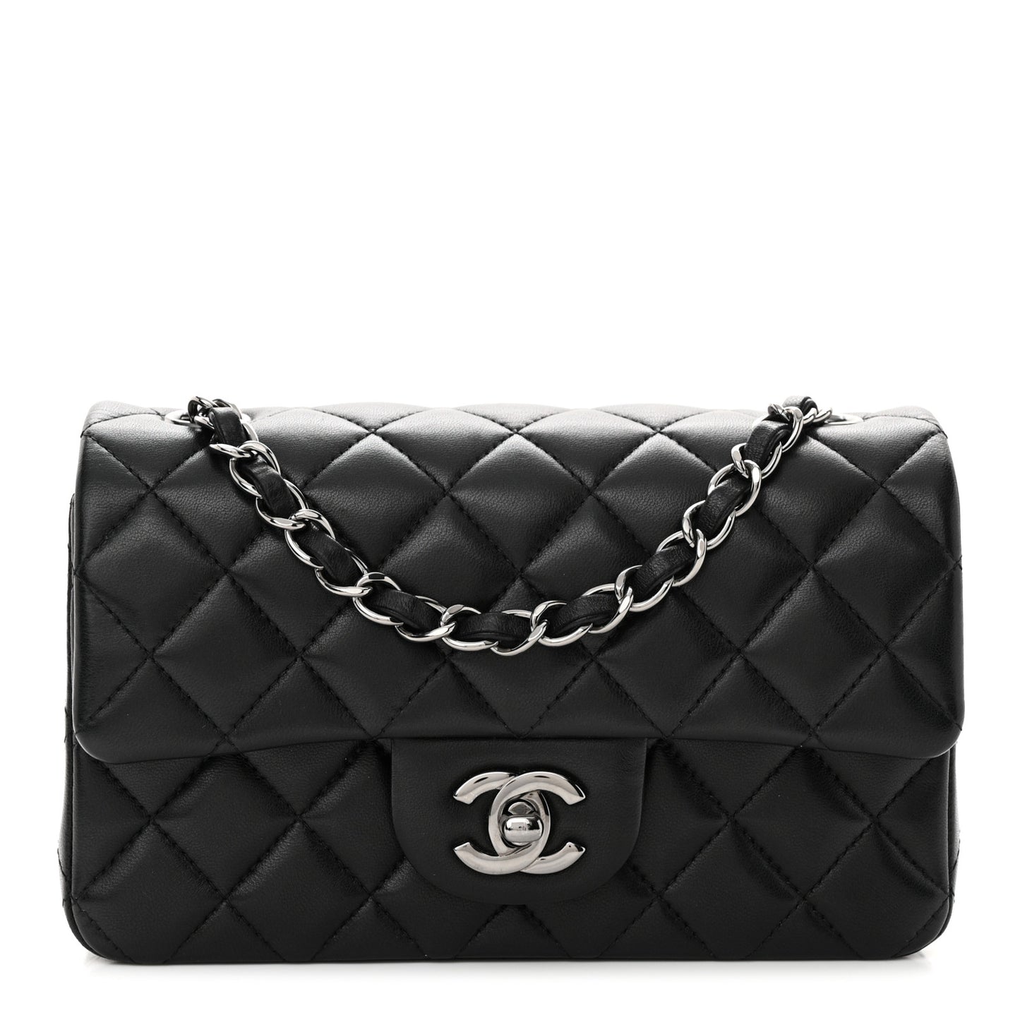 Lambskin Quilted Mini Rectangular Flap Black