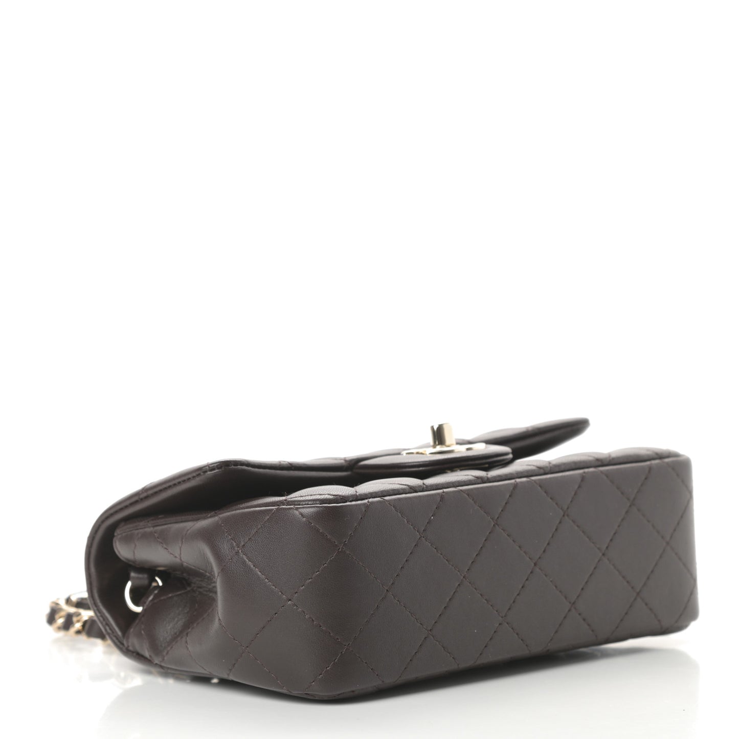 Lambskin Quilted Mini Rectangular Flap Dark Brown