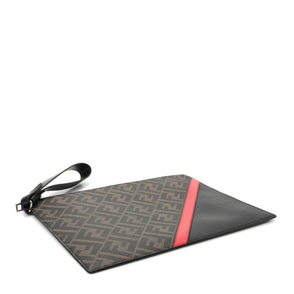 Fendi Glazed Fabric Vitello Liberty FF 1974 Diagonal Large Flat Pouch Tobacco Rosso Black 4 of 8