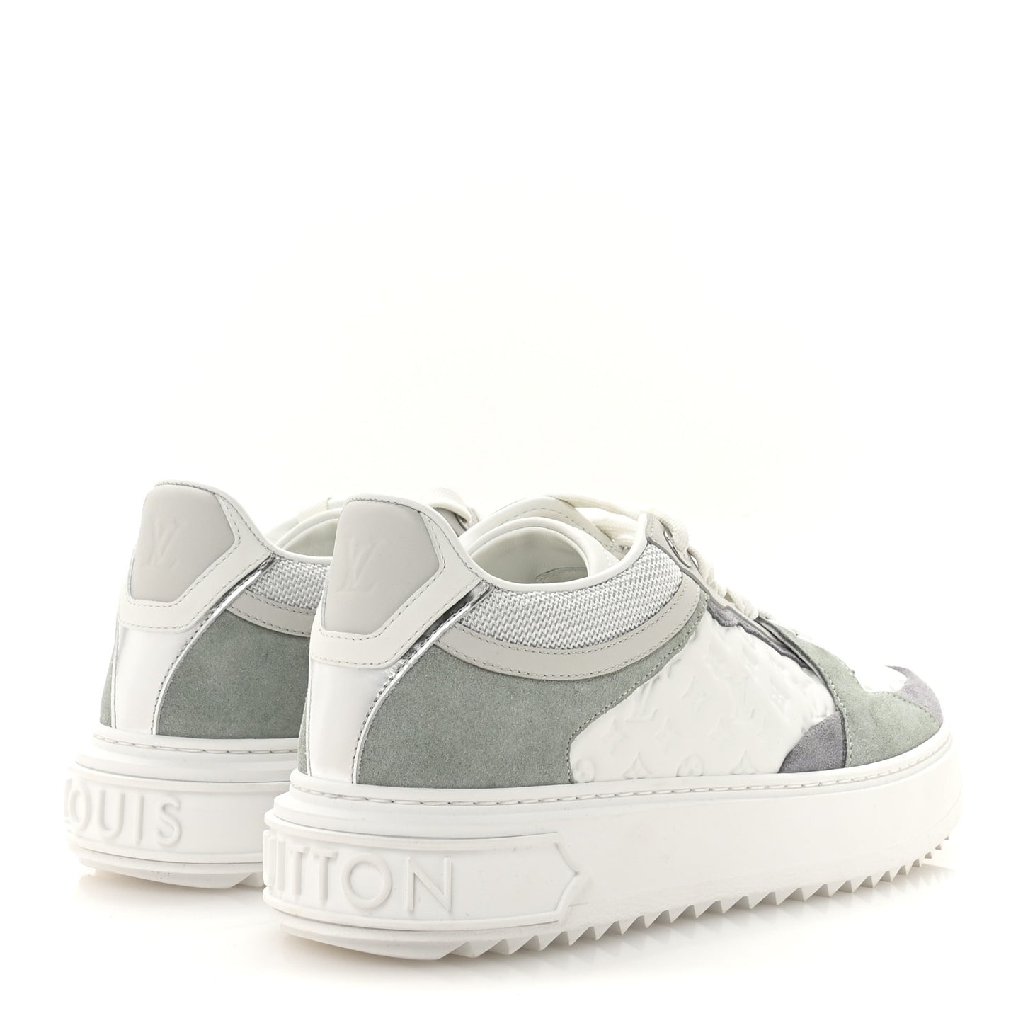 Suede Calfskin Monogram Embossed Time Out Sneakers 36.5 Vert D'eau