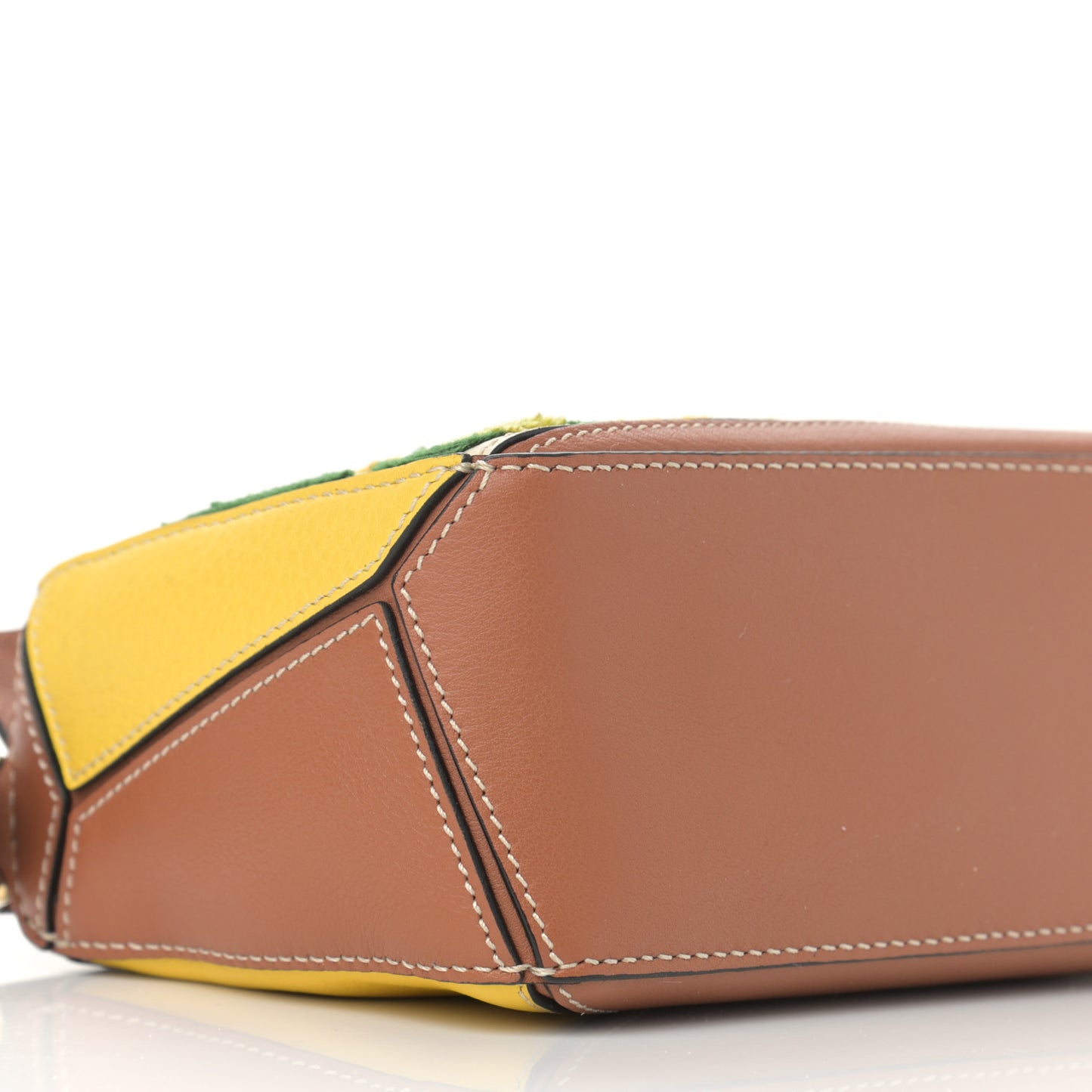 Calfskin Embroidered Floral Small Puzzle Bag Tan Yellow