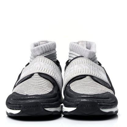 Chanel Glitter Stretch Fabric CC Sneakers 39 Grey Black 4 of 6