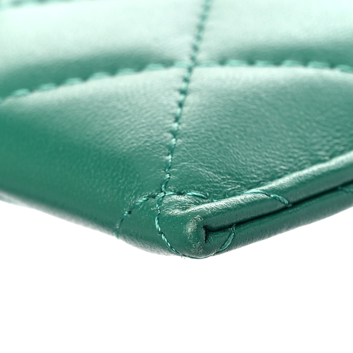 Lambskin Quilted Card Holder Green