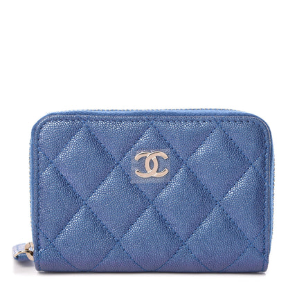 Chanel Metallic Caviar Quilted Zip Coin Purse Dark Blue 1 of 8