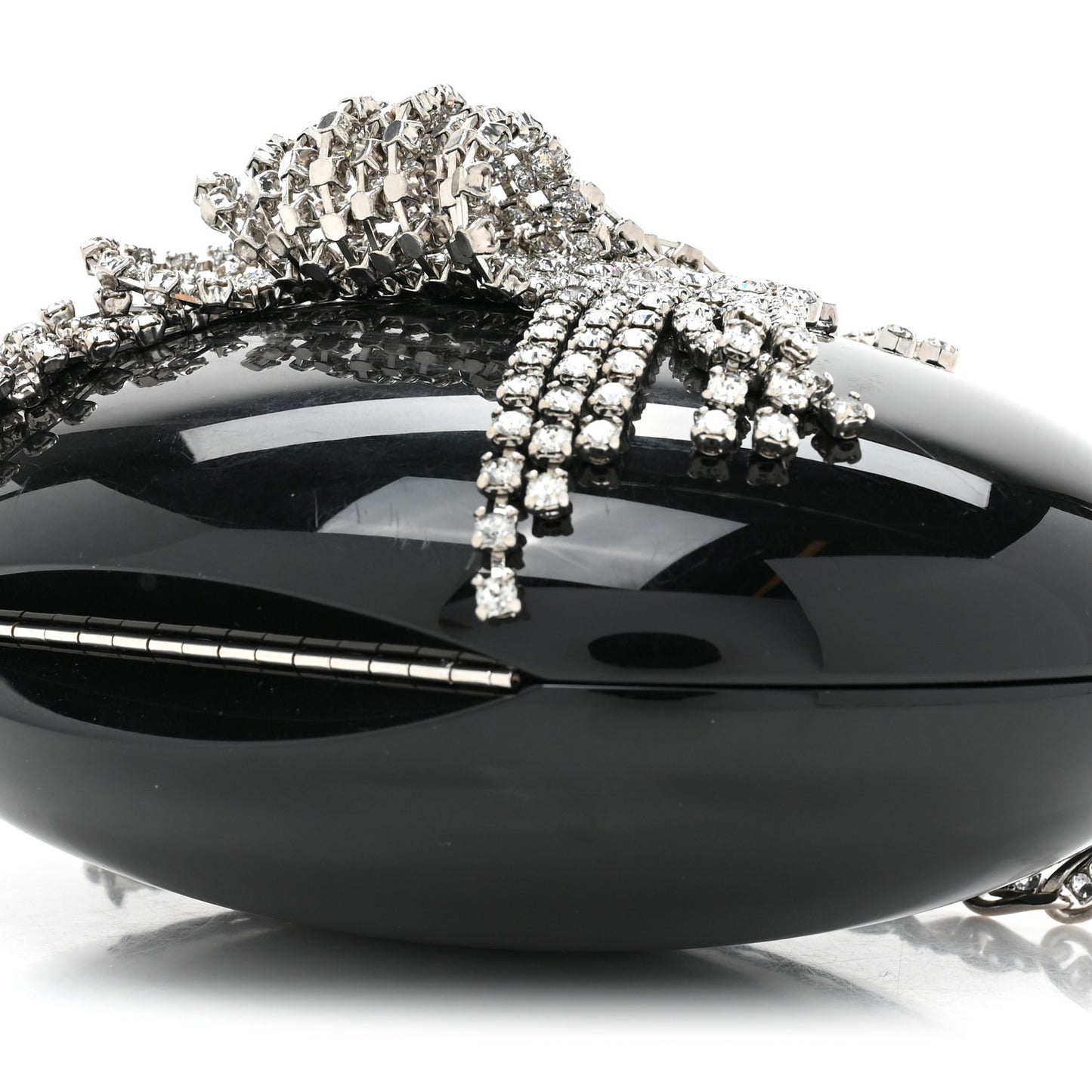 Resin Crystal Chain Fringe CC Oval Minaudière Black