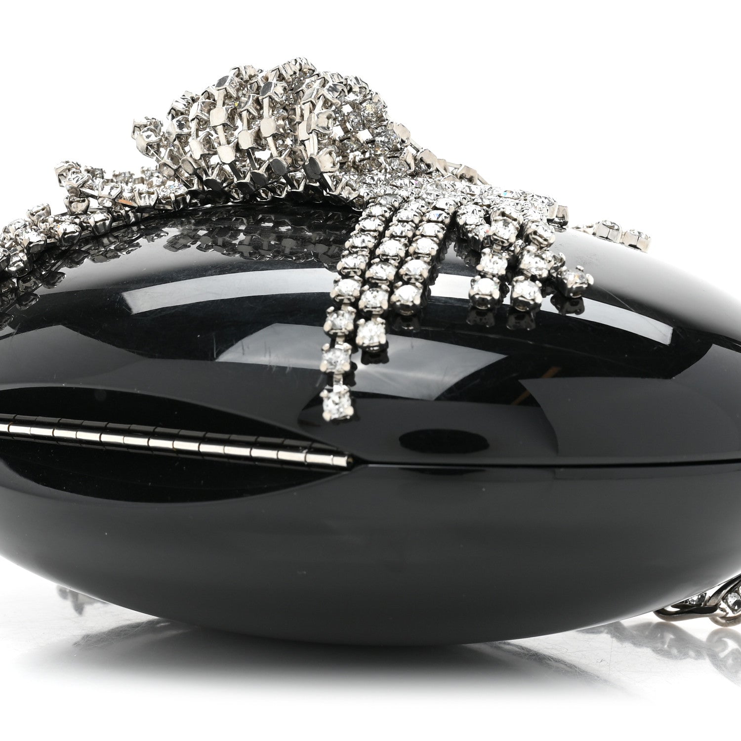 Chanel Resin Crystal Chain Fringe CC Oval Minaudière Black 8 of 11