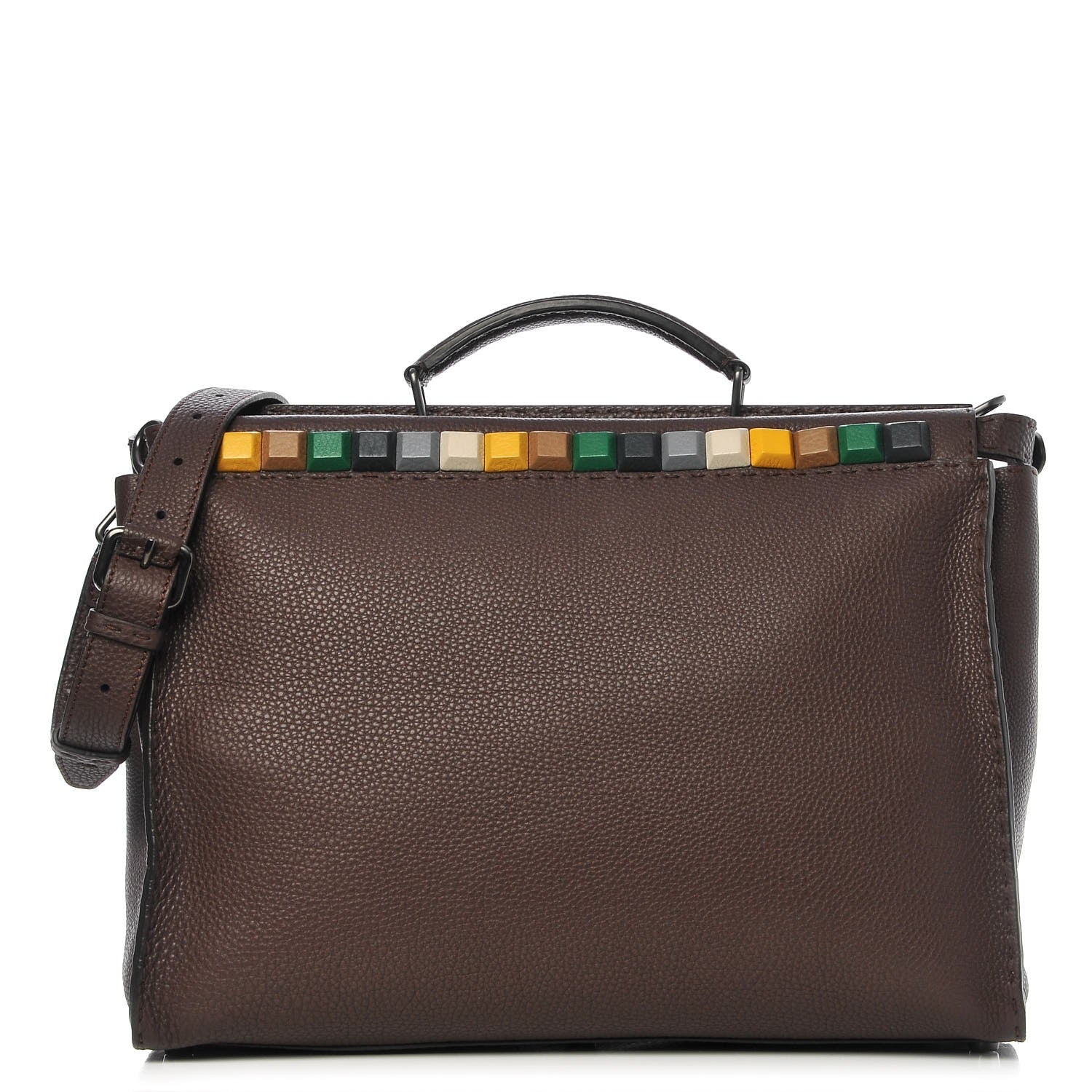 Fendi Cuoio Romano Selleria Studded Large Mens Peekaboo Iconic Essential Satchel Marrone Sunflower Multicolor 1 of 8