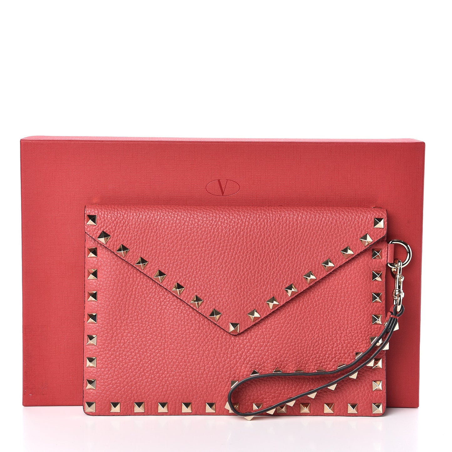 Pebbled Calfskin Rockstud Envelope Clutch Red