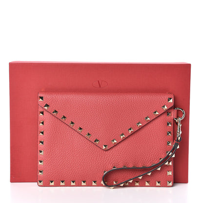 Valentino Garavani Pebbled Calfskin Rockstud Envelope Clutch Red 7 of 7