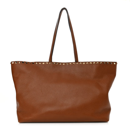 Valentino Garavani Grained Calfskin Rockstud Shoulder Tote Bright Cognac 1 of 18