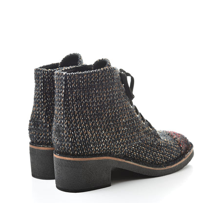 Chanel Tweed Quilted Lace Up Short Boots 40.5 Black Multicolor 4 of 8