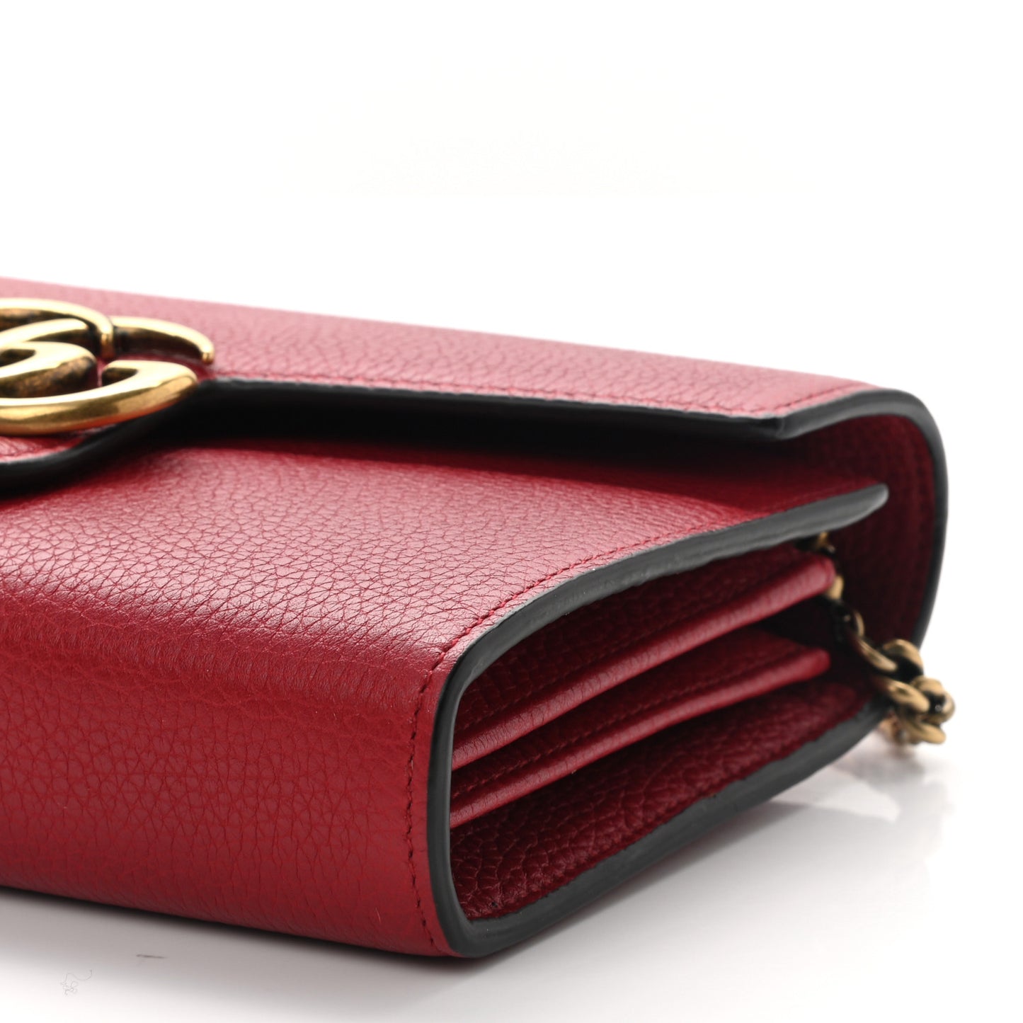 Calfskin GG Marmont Chain Wallet Vulcanic Red