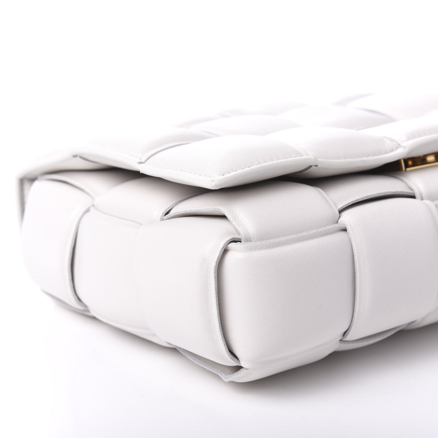Lambskin Maxi Intreccio Padded Chain Cassette Crossbody Bag White