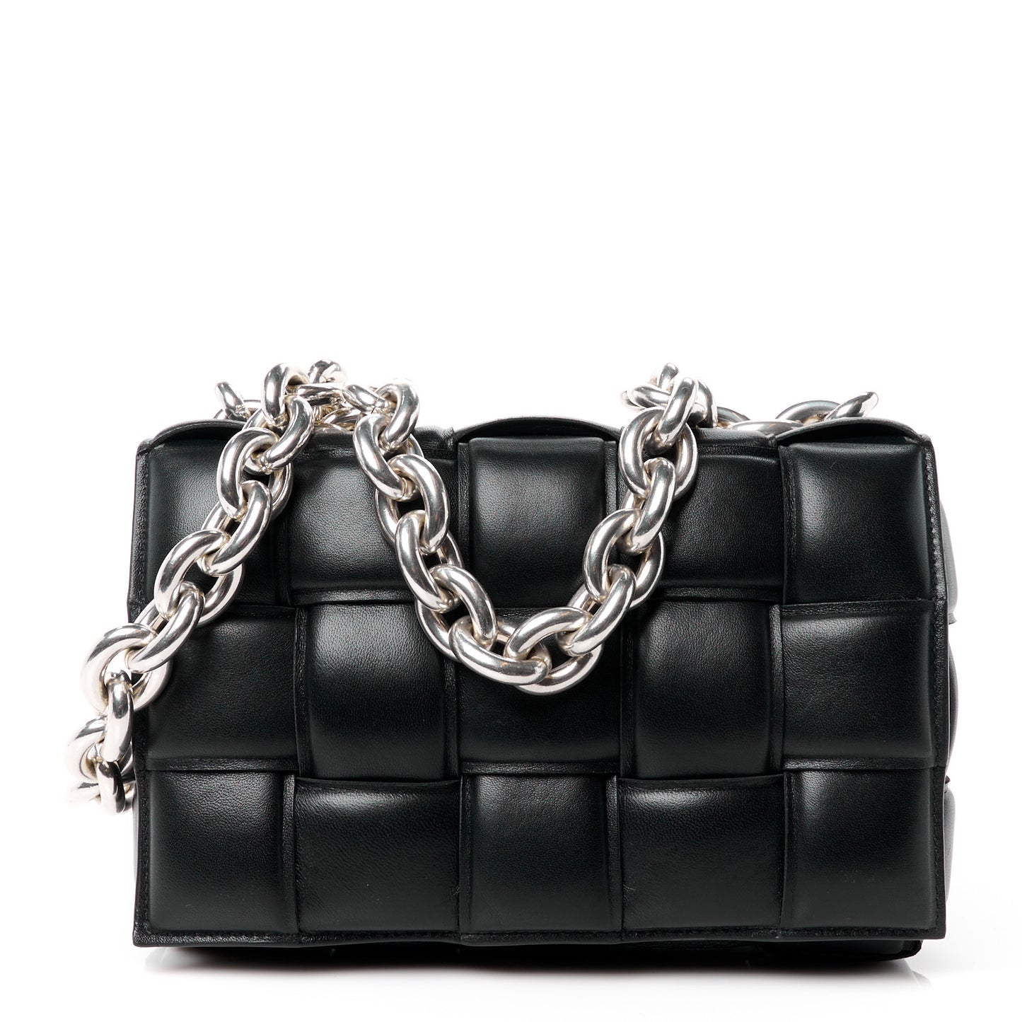 Lambskin Maxi Intreccio Padded Chain Cassette Crossbody Bag Black