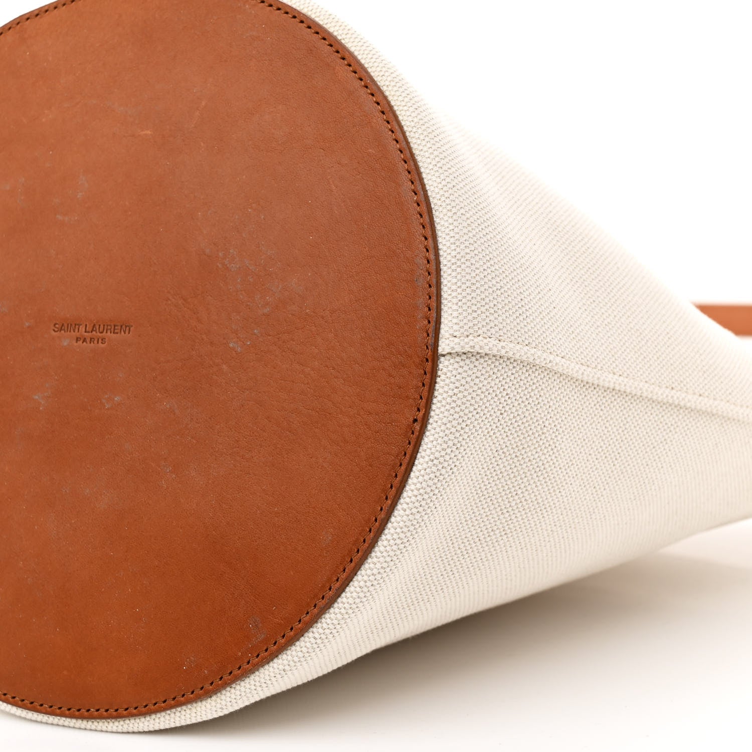 Saint Laurent Linen Calfskin Rive Gauche Bucket Bag Optic White Cognac 12 of 12