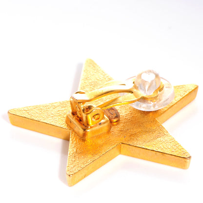 Chanel Enamel CC Star Clip On Earrings Gold Peach 4 of 5