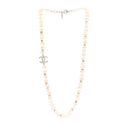 Chanel Resin Bead Crystal CC Necklace Pink Silver 3 of 5
