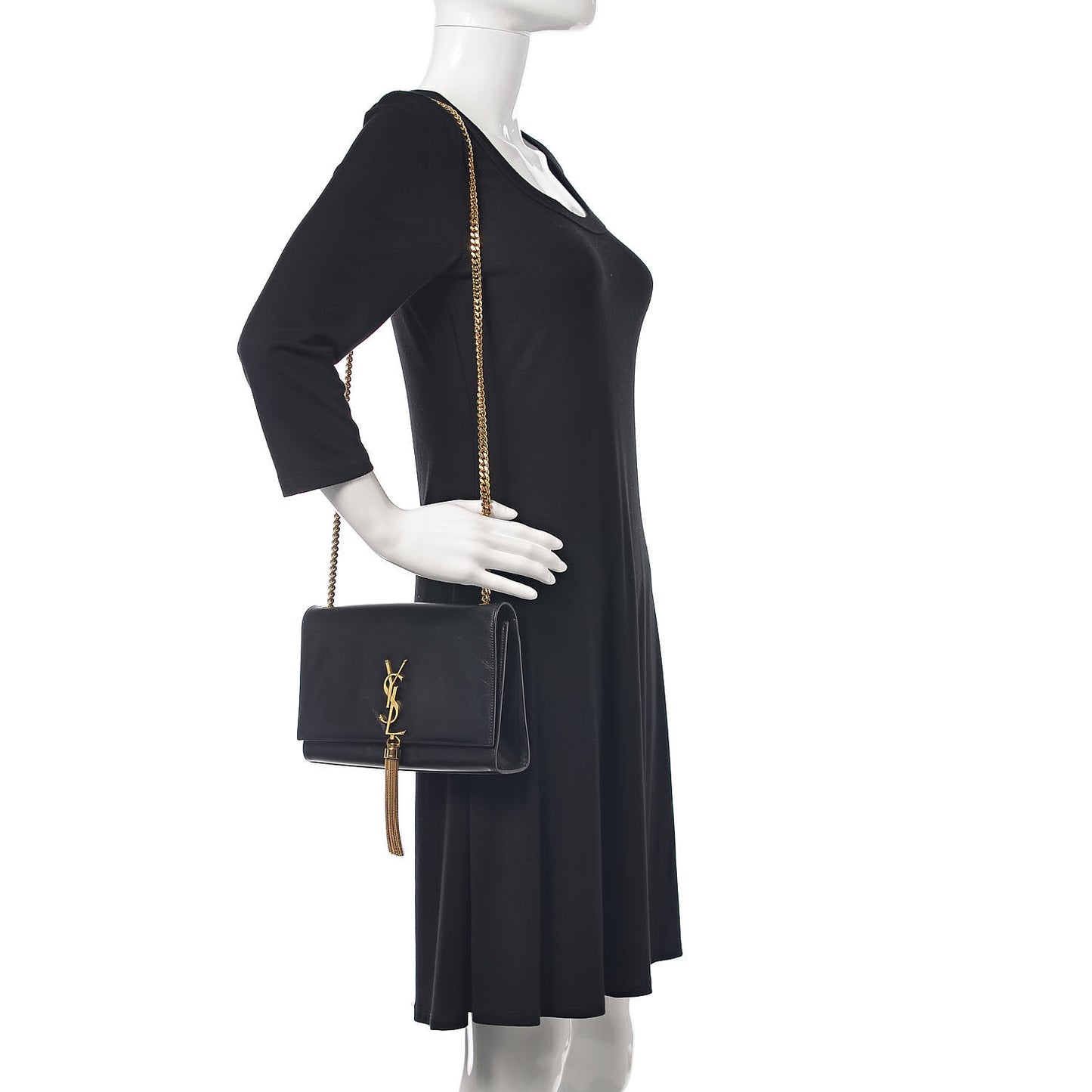 Smooth Calfskin Medium Classic Monogram Kate Tassel Satchel Black