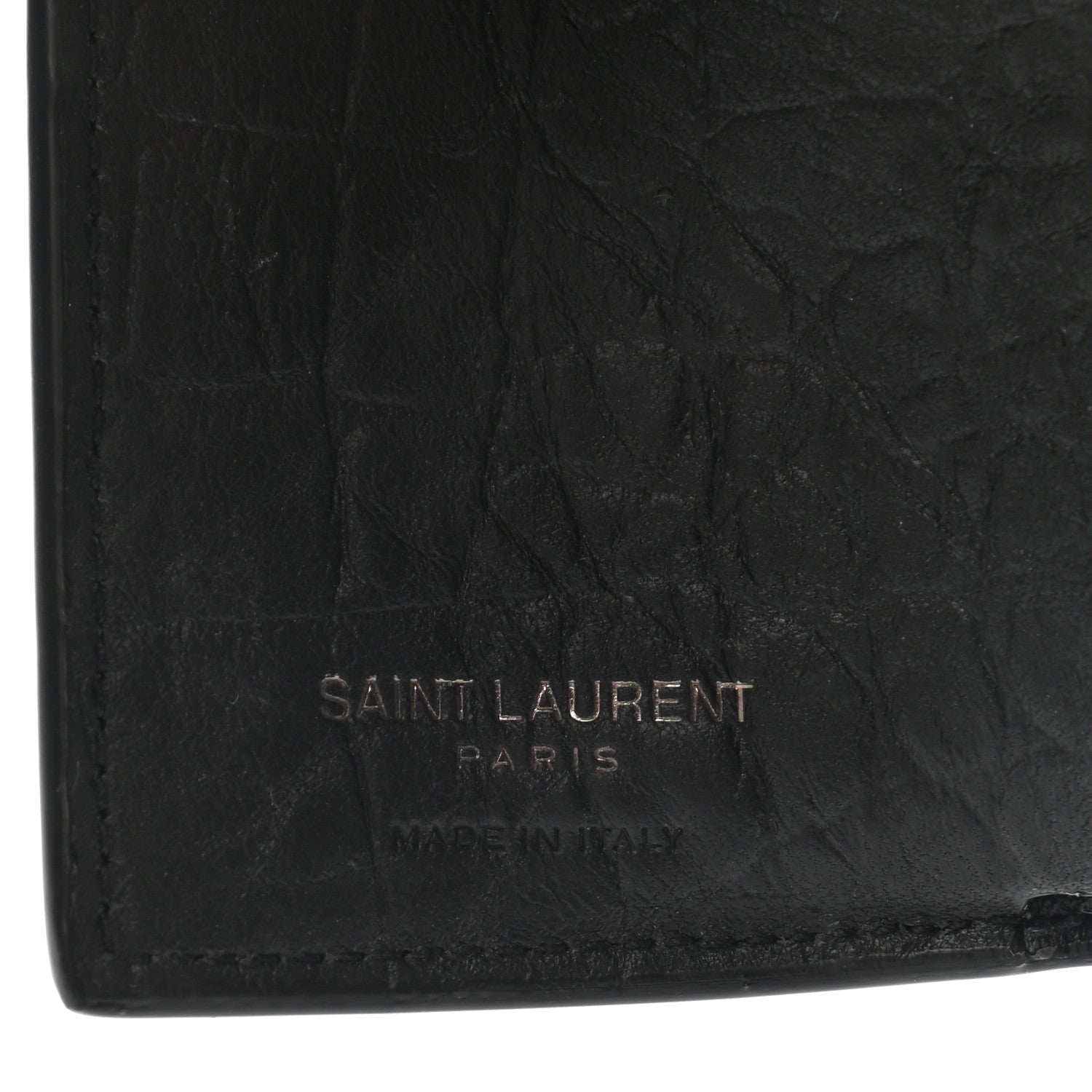 Saint Laurent Crocodile Embossed Monogram Compact Tri Fold Gray 7 of 7