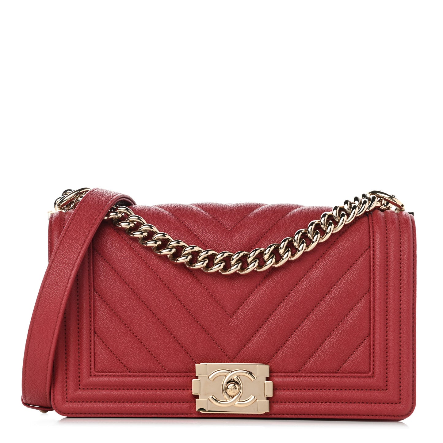 Caviar Chevron Quilted Medium Boy Flap Red