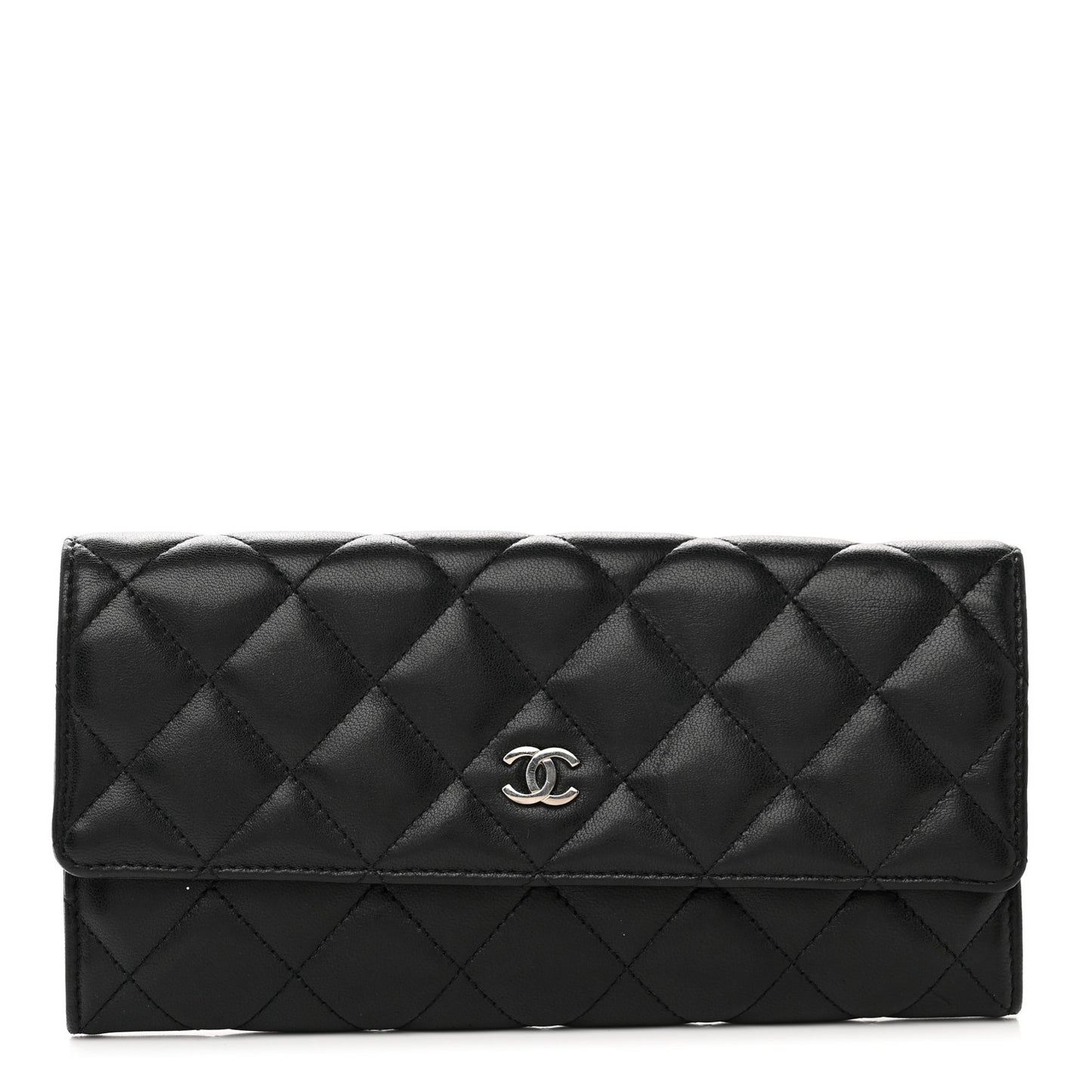 Lambskin Quilted Large Gusset Flap Wallet Black