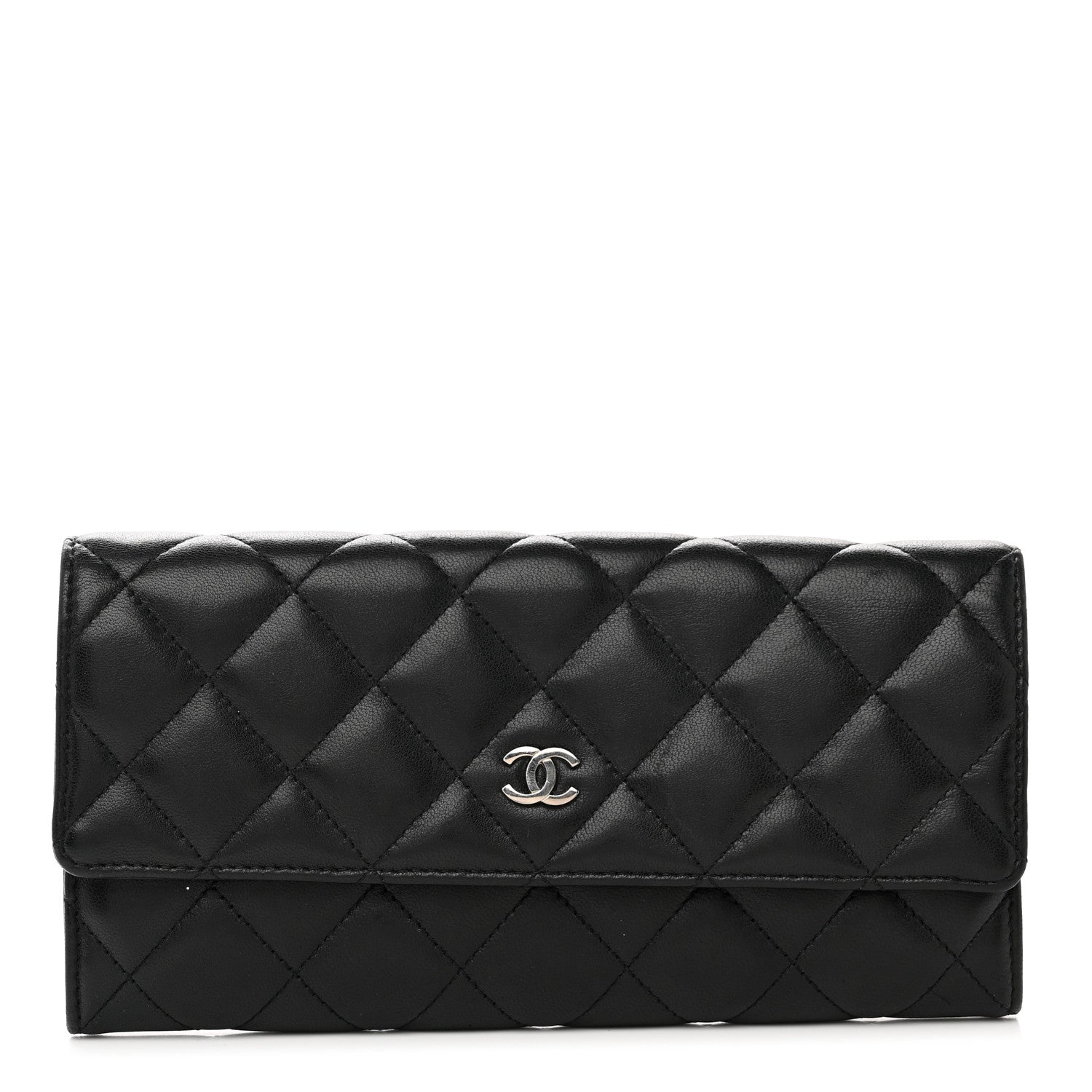 Chanel Lambskin Quilted Large Gusset Flap Wallet Black 1 of 8