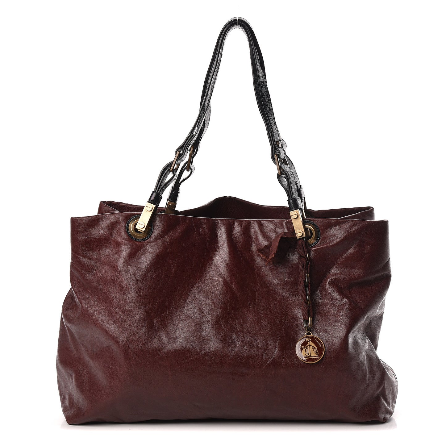 Crinkled Lambskin Tote Black Burgundy