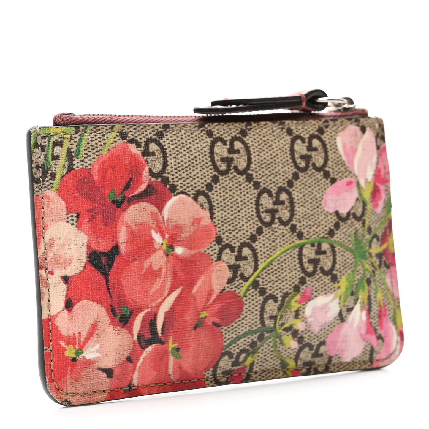 GG Supreme Monogram Blooms Key Ring Coin Case Beige Multicolor Dry Rose