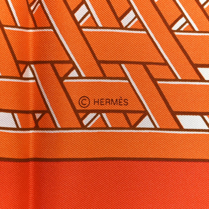 Hermes Silk Masan & Masan Scarf 90 Orange Grege Tabac 3 of 5