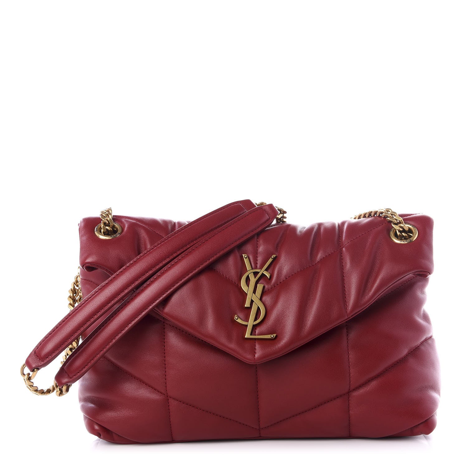 Saint Laurent Lambskin Quilted Small Loulou Puffer Monogram Chain Satchel Red 1 of 9