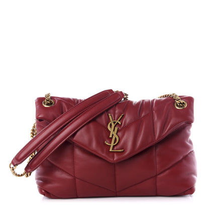 Saint Laurent Lambskin Quilted Small Loulou Puffer Monogram Chain Satchel Red 1 of 9