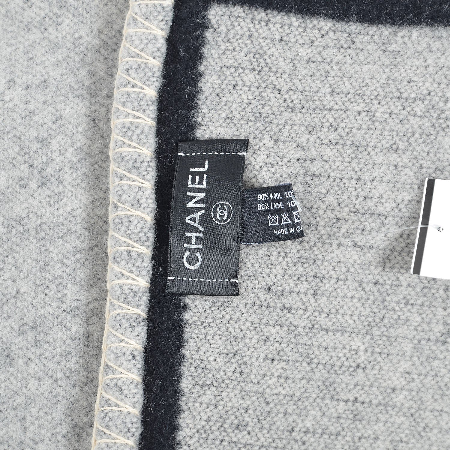 Chanel Merino Wool Cashmere CC Throw Blanket Black Grey 5 of 5
