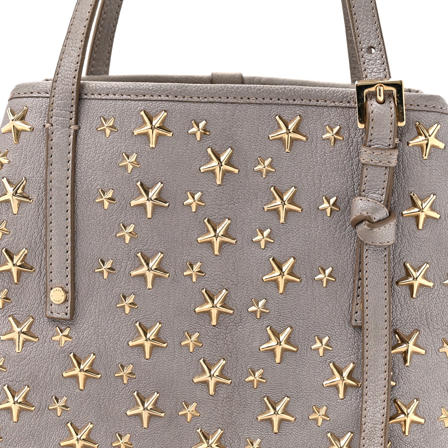 Jimmy Choo Metallic Calfskin Sasha Star Studded Tote Silver