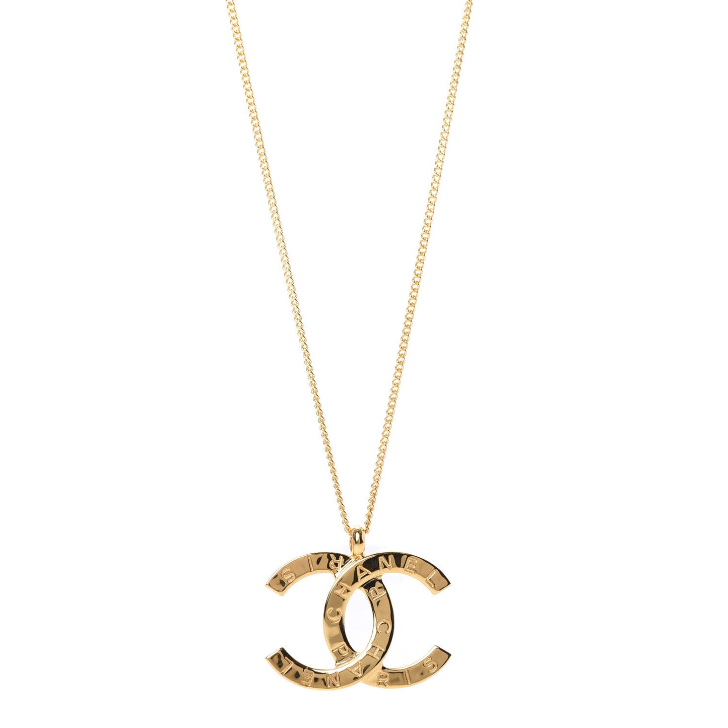 Metal CC Paris Button Necklace Gold