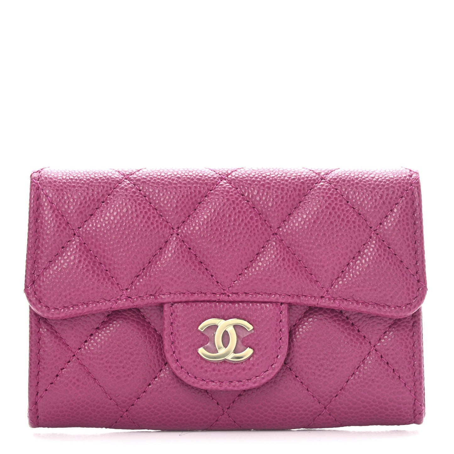 Caviar Quilted Flap Card Holder Wallet Fuchsia
