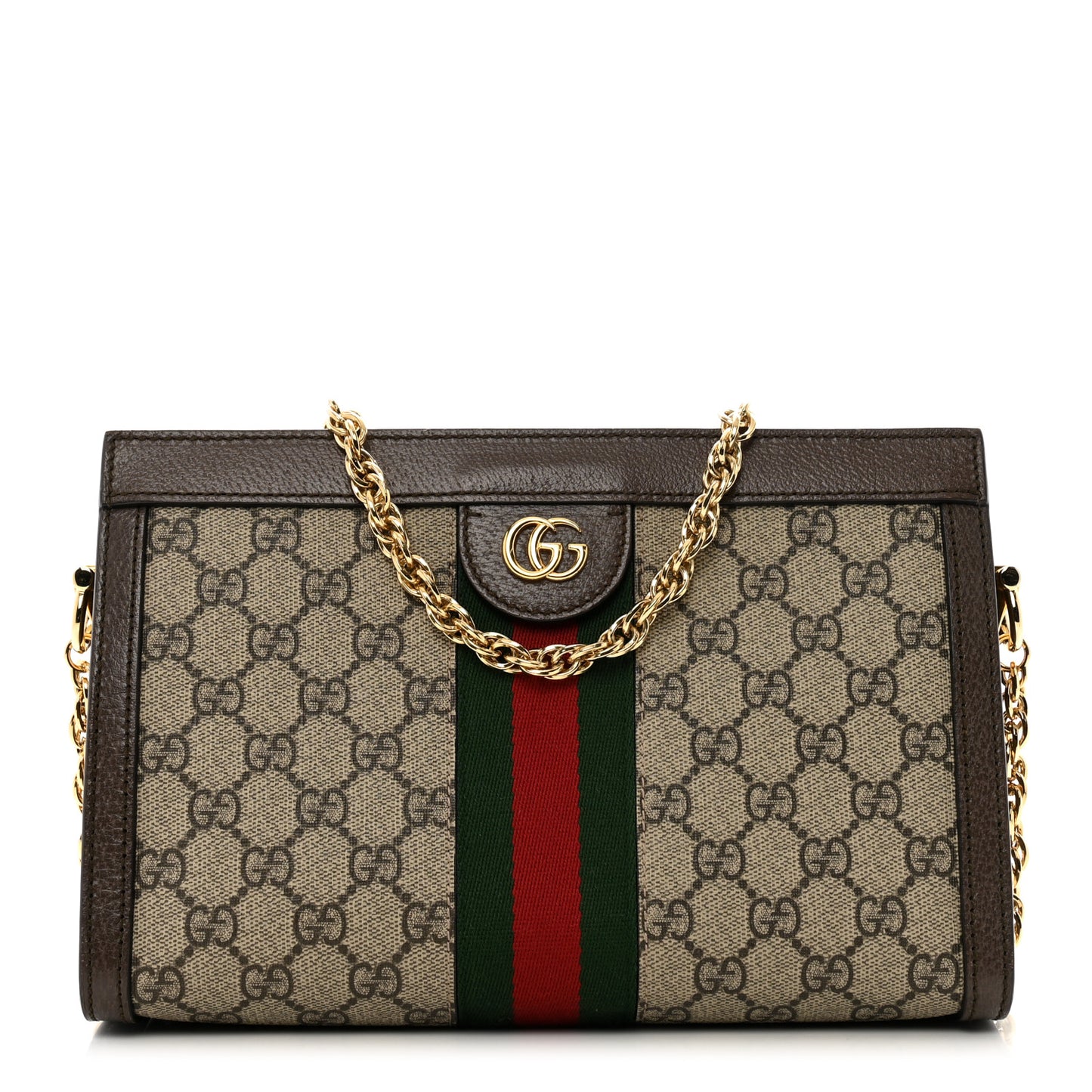 GG Supreme Monogram Web Small Ophidia Chain Shoulder Bag Brown