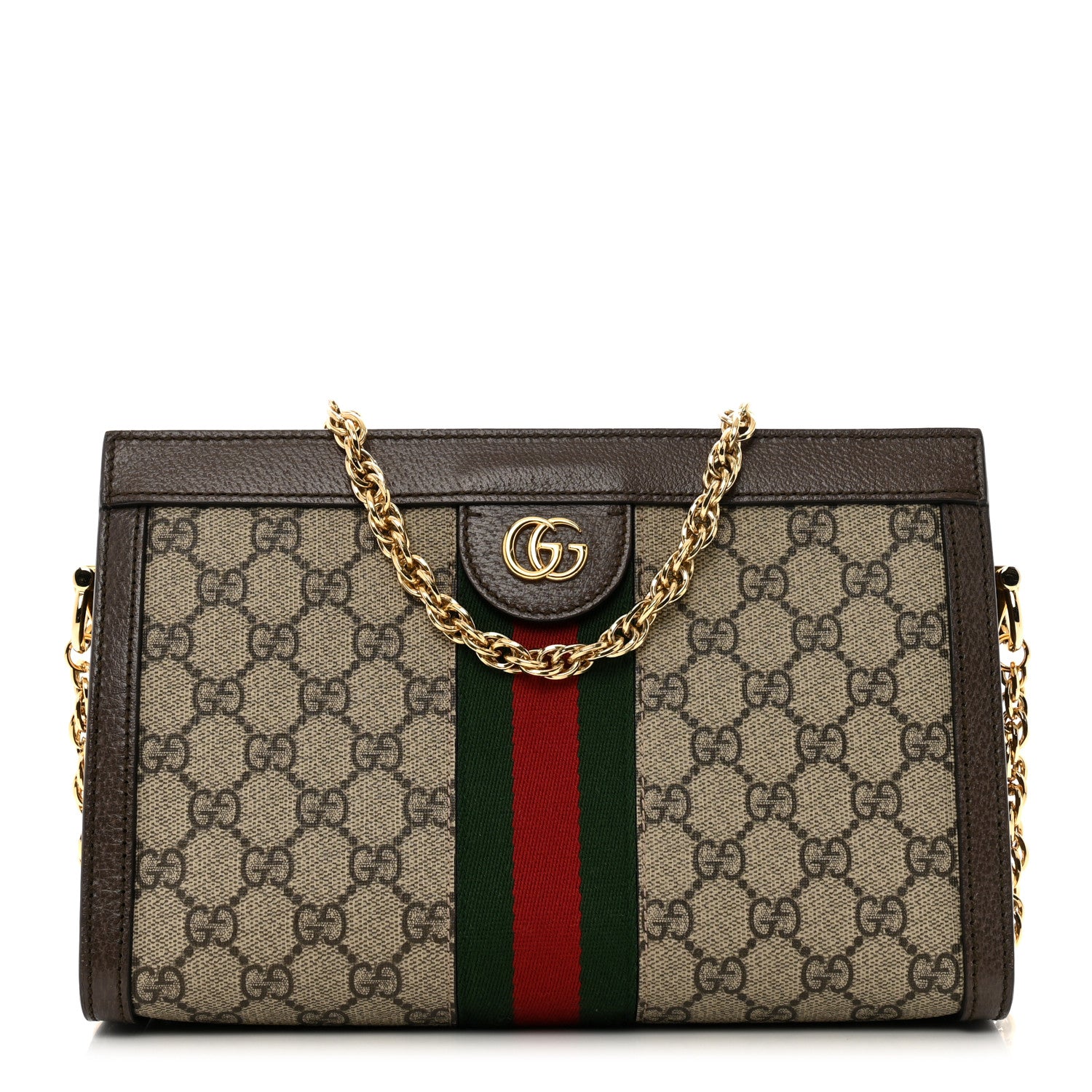 Gucci GG Supreme Monogram Web Small Ophidia Chain Shoulder Bag Brown 1 of 10