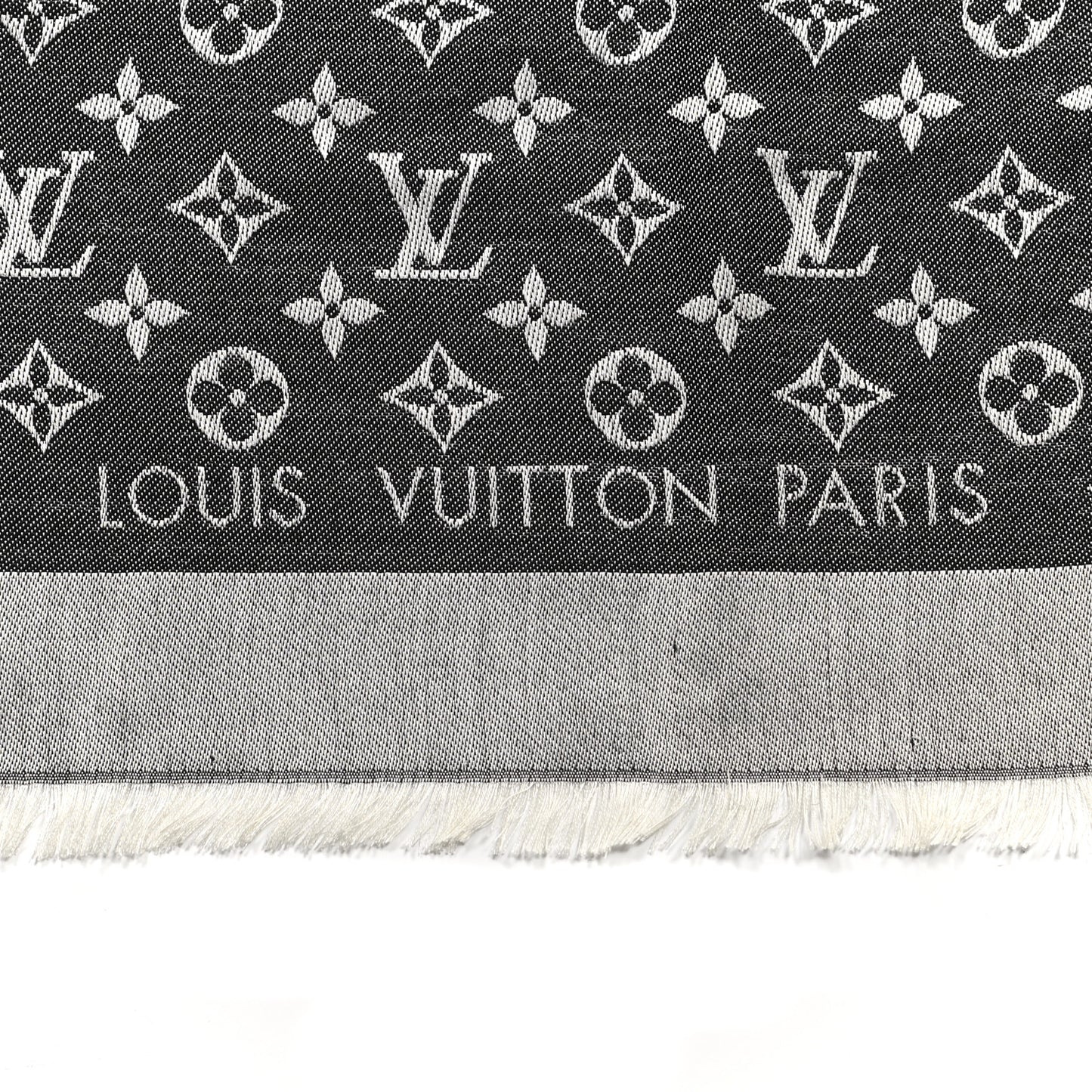 Wool Silk Monogram Denim Shawl Black