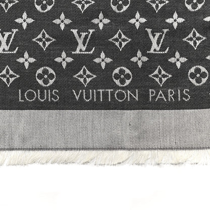 Louis Vuitton Wool Silk Monogram Denim Shawl Black 2 of 4