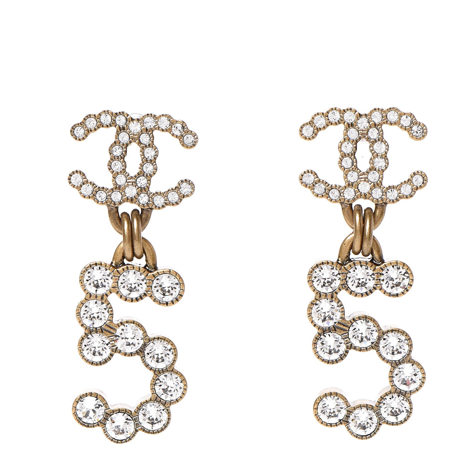 Chanel Metal Crystal City of Lights No 5 Drop Earrings Gold 1 of 5