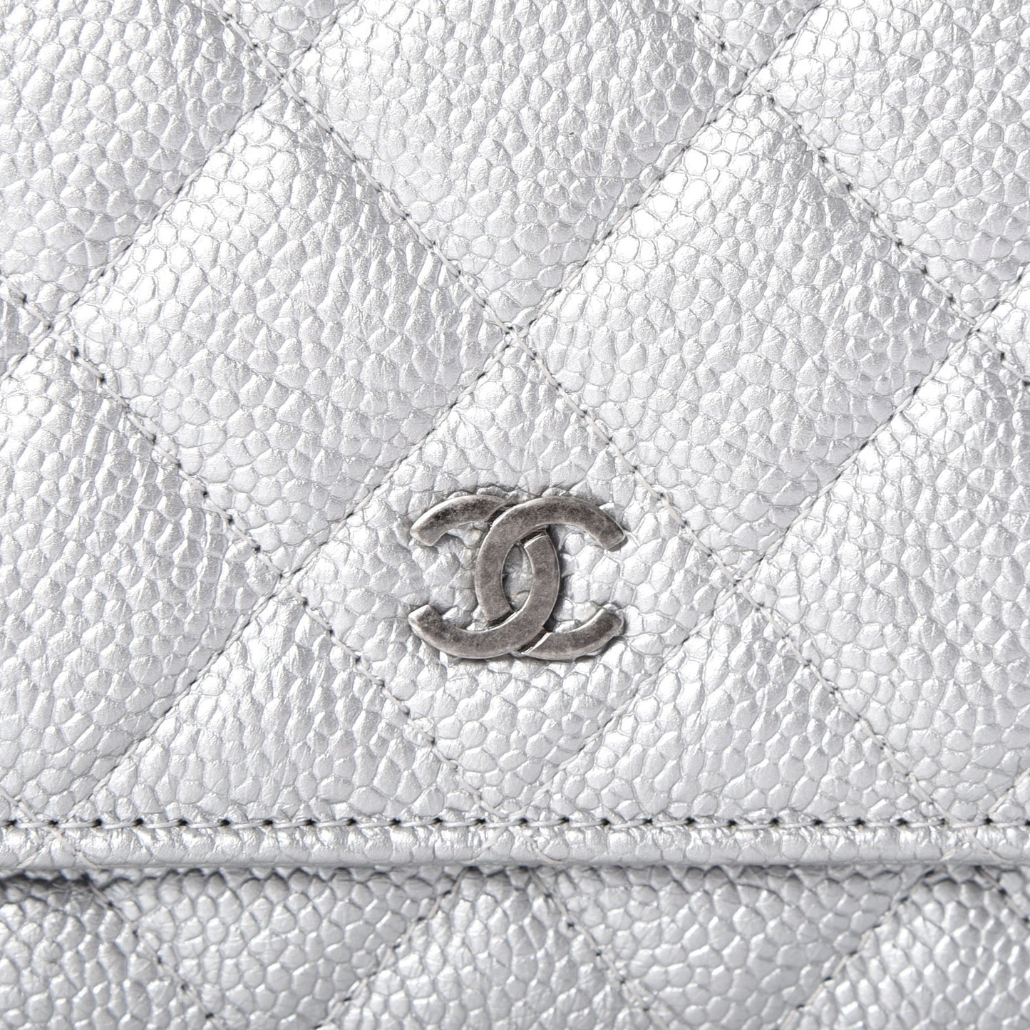 Metallic Caviar Quilted Wallet on Chain WOC