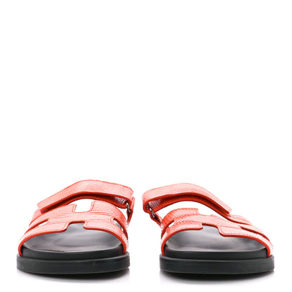 Hermes Lizard Womens Chypre Sandals 38 Orange Synthetique 2 of 8