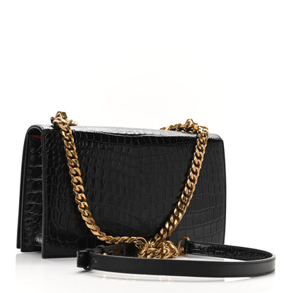 Alexander McQueen Shiny Crocodile Embossed Jeweled Satchel Black 3 of 9