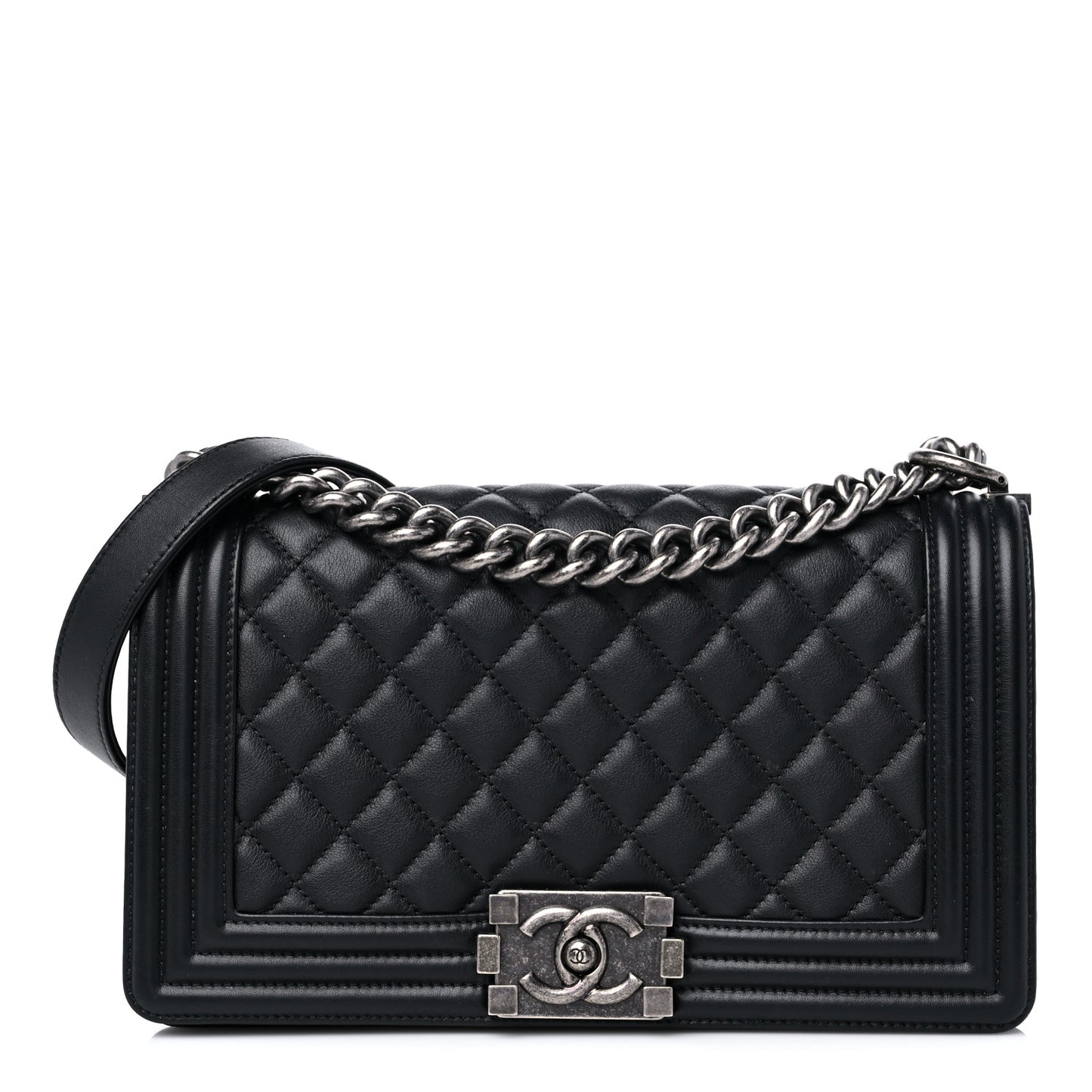 Lambskin Quilted Medium Boy Flap Black