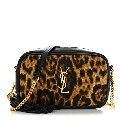 Saint Laurent Canvas Calfskin Leopard Print Monogram Mini Lou Camera Bag Brown 1 of 10