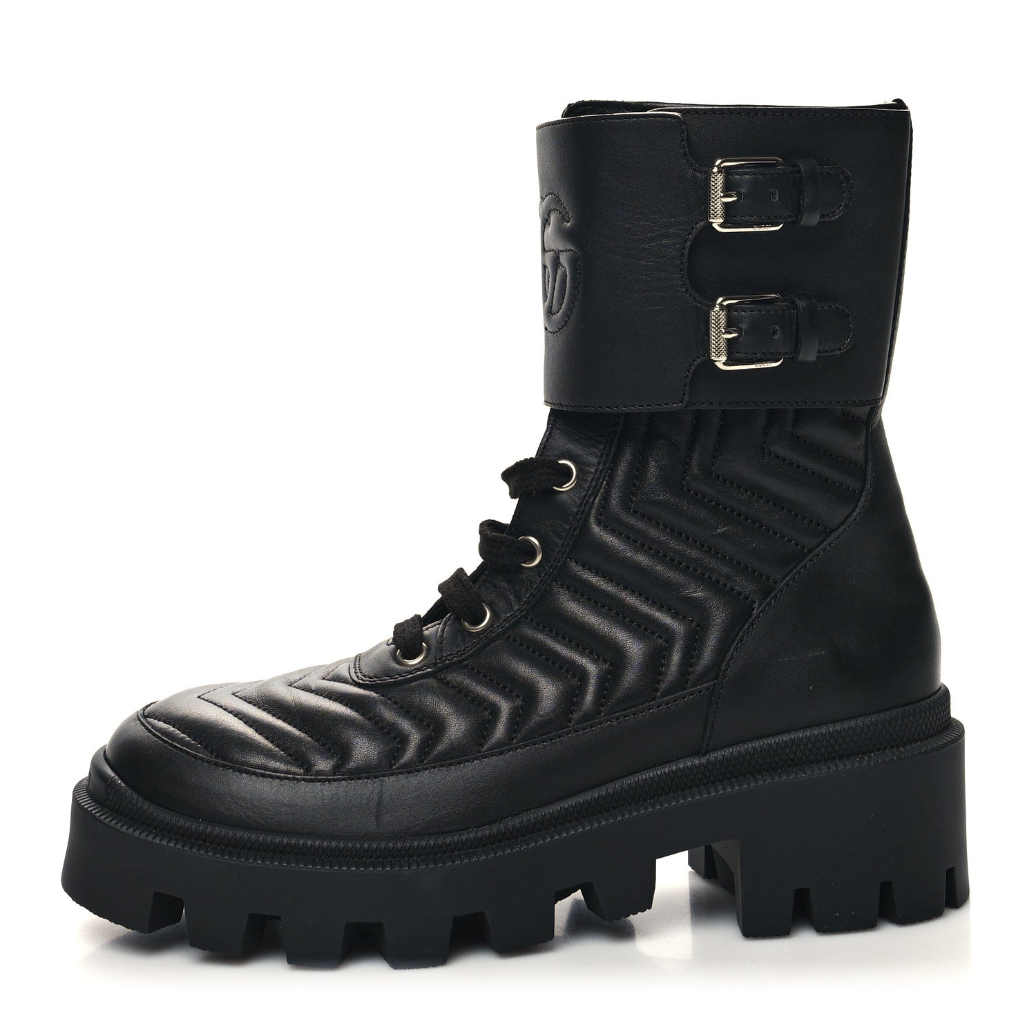 Gucci Nappa Frances GG Matelasse Platform Combat Boots 36 Black 1 of 10