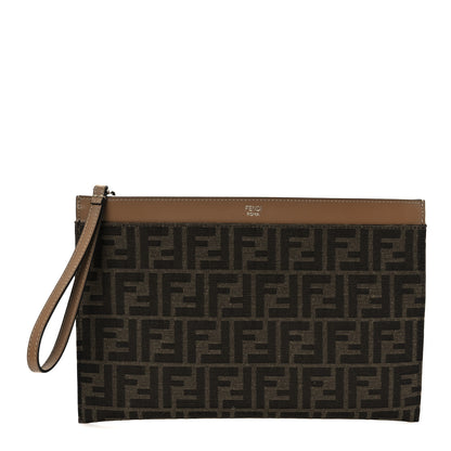 Fendi Vitello King Jacquard FF 1974 Medium Flat Pouch Tobacco Moro Sand 1 of 9