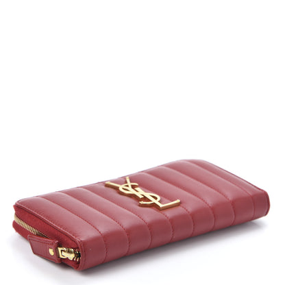 Saint Laurent Lambskin Matelasse Monogram Vicky Zip Around Wallet Rouge Eros 3 of 13