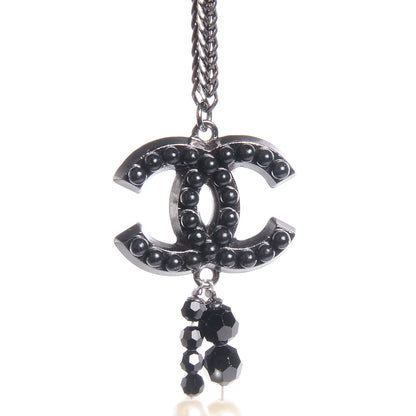 Chanel Pearl Beaded Crystal CC Tassel Necklace Black 4 of 30
