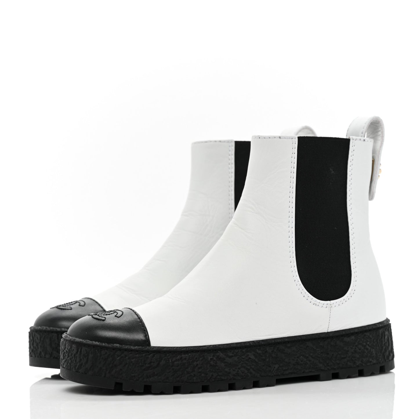 Calfskin Cap Toe CC Ankle Boots 36 White Black